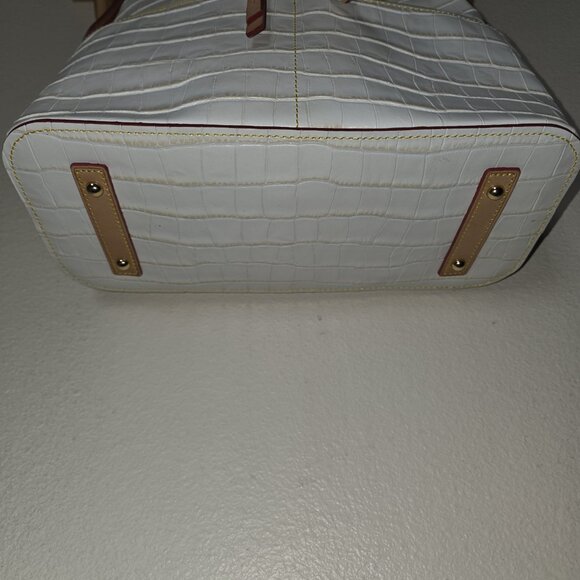 Dooney & Bourke Croco Embossed Leather Hobo Shoulder Bag Ivory Tan Trim - Picture 12 of 16